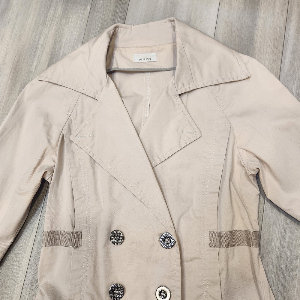 Pinko trench coat women's 6 ivory cotton mini pleated double chest Made in Italy - Picture 3 of 14